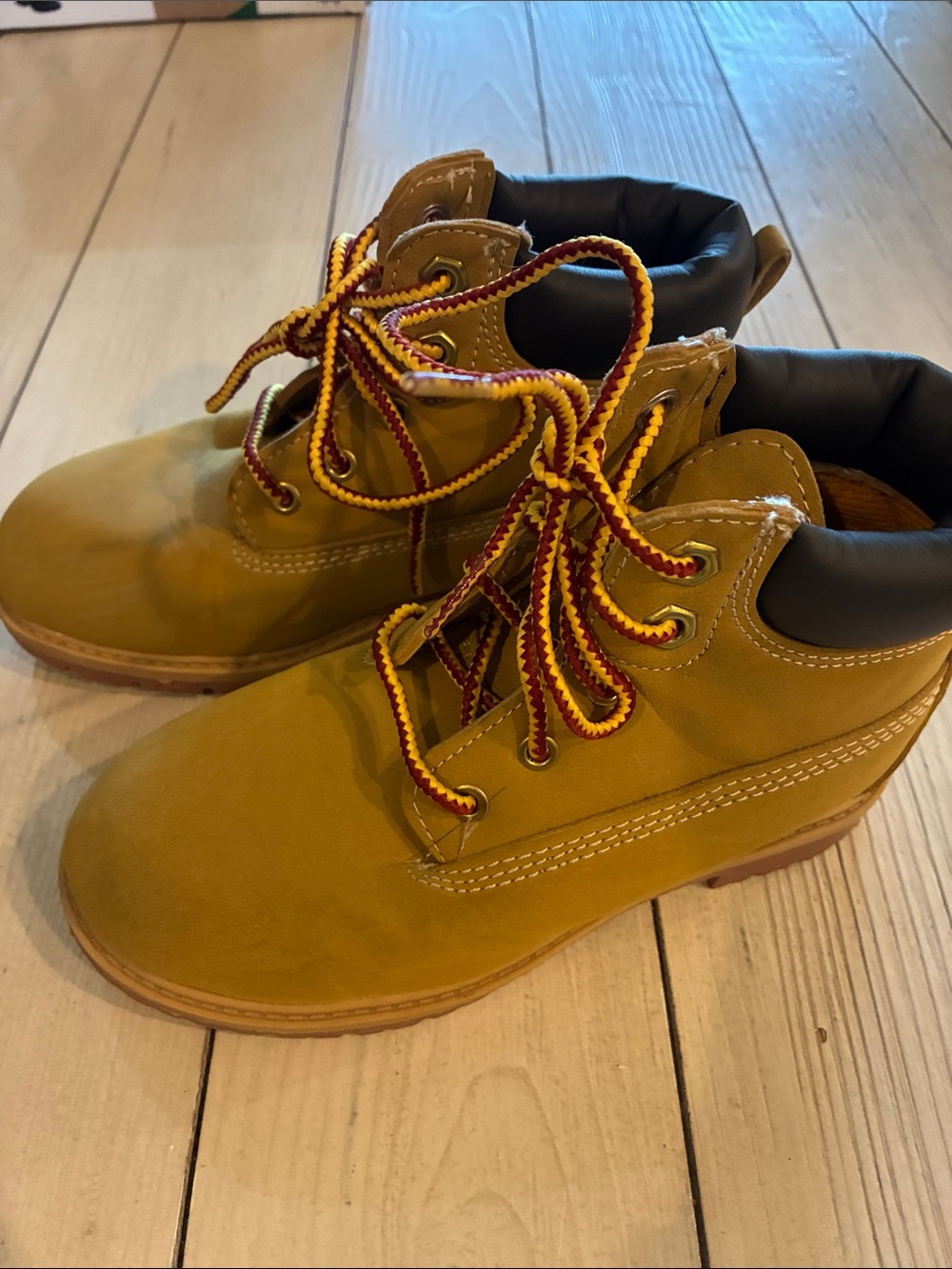 Faded Glory Yellow Kids Work Boots with Red-Trim Laces